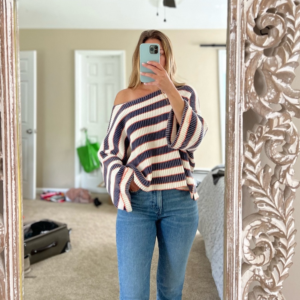 Off Shoulder Striped Sweater